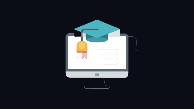 Online education and graduation represented through a computer screen