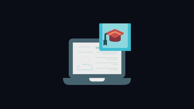 Online education platform illustration featuring graduation cap graphic icon