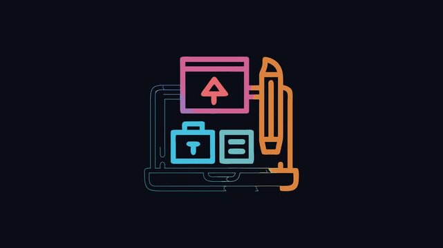 Laptop design with graphic tools and colorful line art
