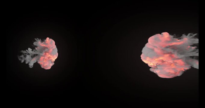  VFX flame burst clouds of smoke explode in darkness