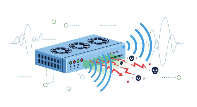 Cyberattack on Network Device: Data Breach, Malware, and Digital Threat Concept
