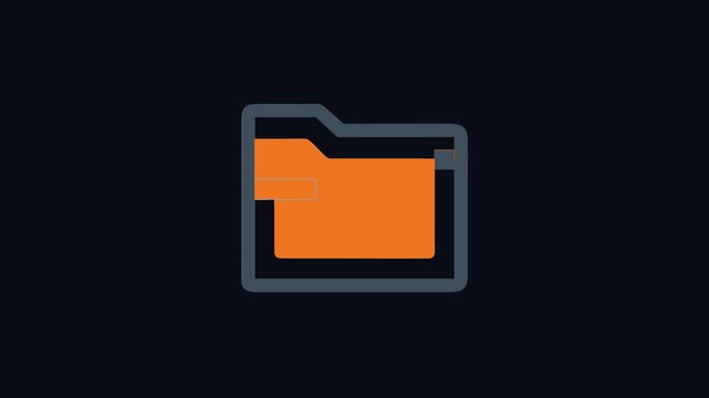 Stylized folder icon with orange, blue, and dark grey colors