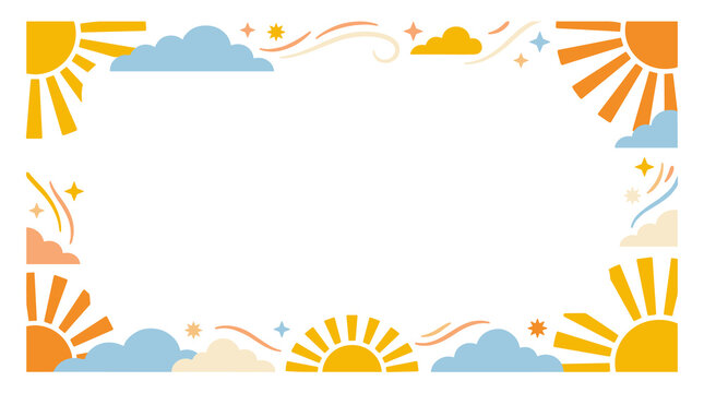 sun and cloud border, retro aesthetic with warm colors and starry accents, cheerful and whimsical frame for messages or digital content