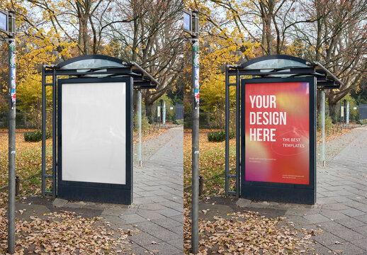 Mockup Of Customizable Poster On Bus Stop