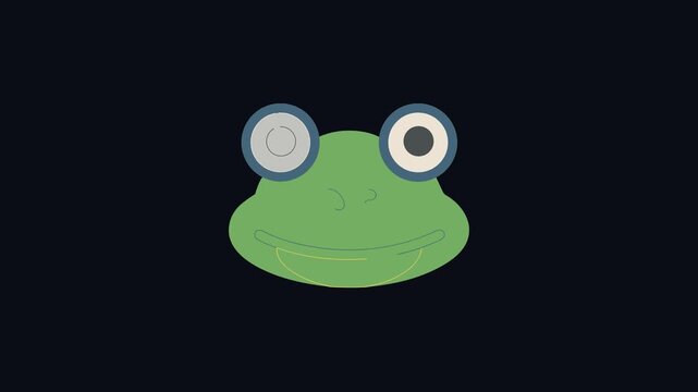 Cute cartoon frog face with big eyes on black