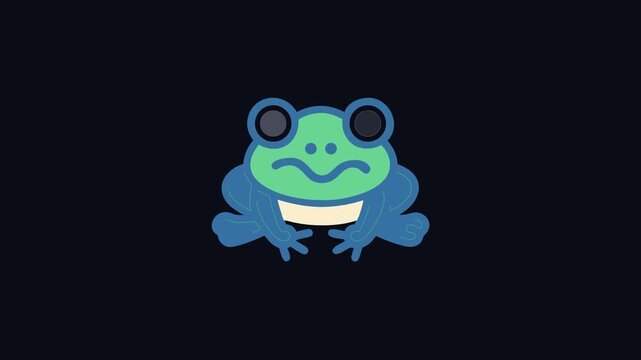Cartoon frog illustration on a black background close up