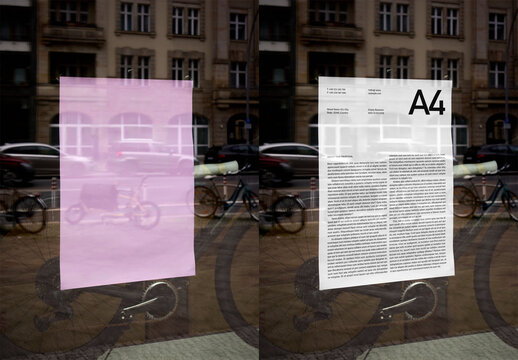 Mockup Of Customized A4 Poster On Window