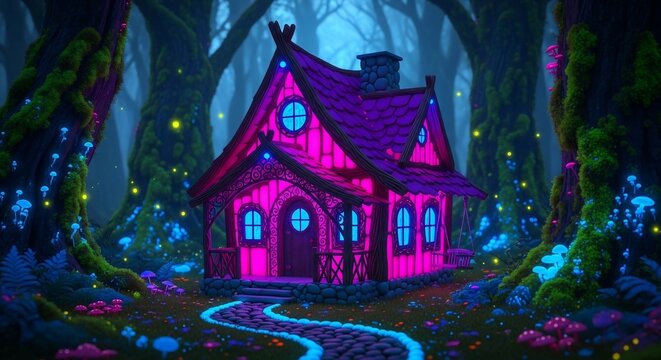 Fantasy cottage forest scene