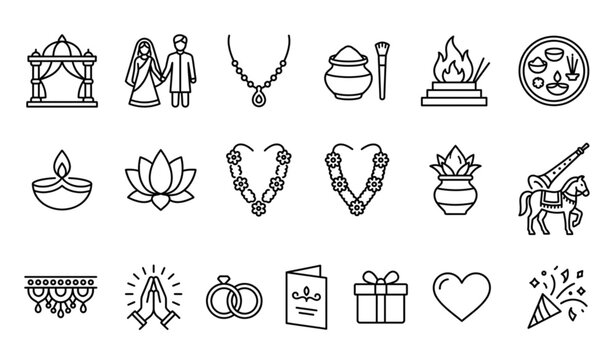 Traditional Hindu Wedding Monoline Icon Pack