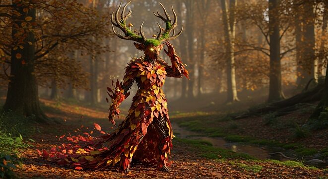 Fantasy creature in autumn forest