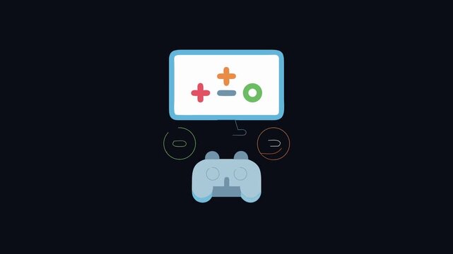 Stylized game controller and monitor display with math symbols