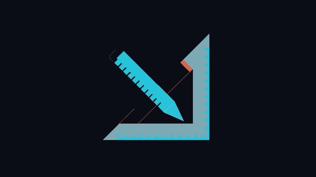 Pencil and T-Square Flat motion Illustration on Black Background