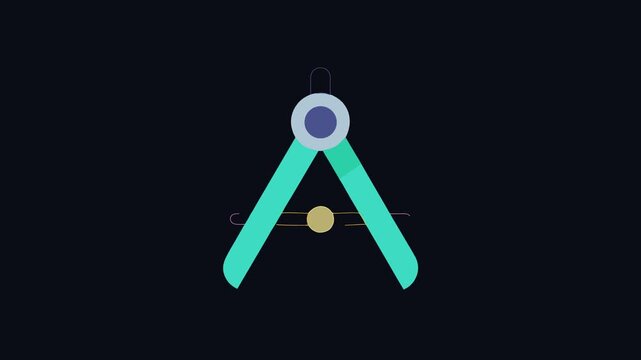 Geometric compass illustration on black backdrop, modern flat design