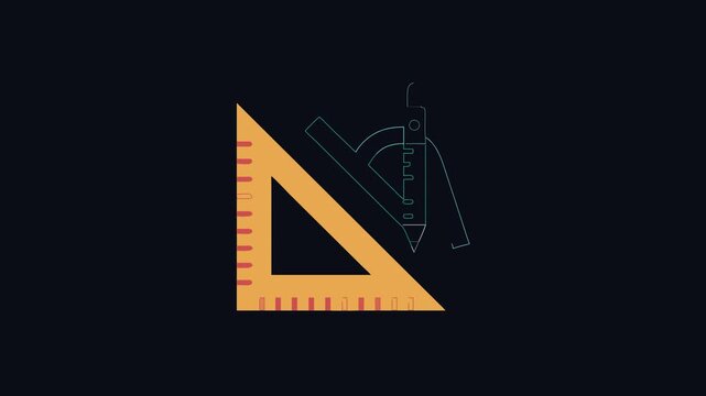 Geometric design illustration of drafting tools on a black background