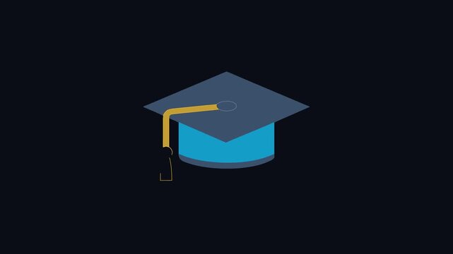 Simple motion graduation cap on solid black background illustration