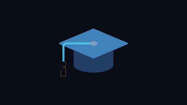 Blue graduation cap illustration on black background representing education