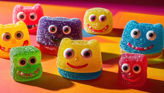 Assortment of Playful Sour Patch Kids Candies with Cheerful Faces