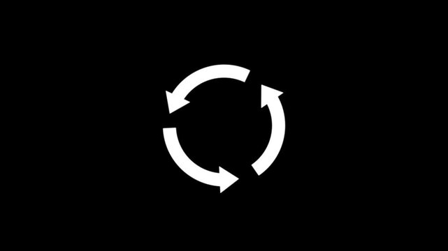 Three rotating arrow circle animation on a black background.arrow animated circle loading icon.