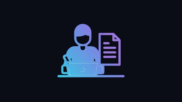 Remote work concept: person with laptop and document icon