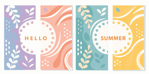 hello summer greeting cards colorful flat vector art memphis design playful illustration pattern graphic seasonal text © Rina