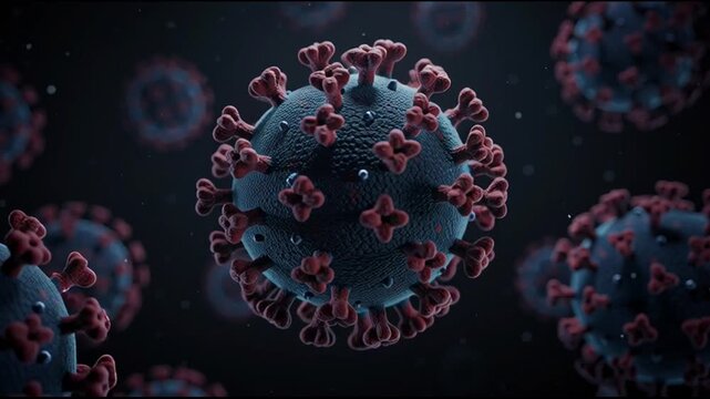 Coronavirus particles on dark background 4.