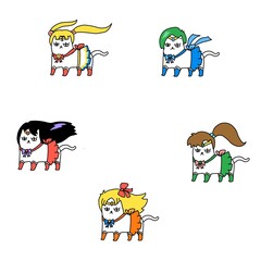 Cute magical anime girl costume cats illustration set part one. © Winai
