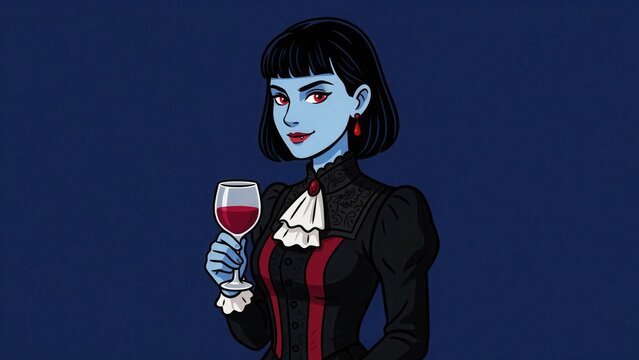 Elegant vampire woman with wine glass illustration