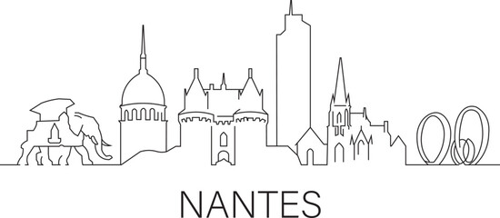 Obraz premium Simple line art shows Nantes skyline