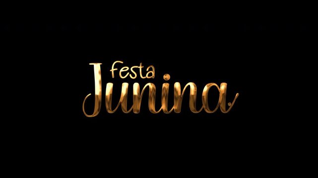 Shiny golden festa junina label on black background for festive brazilian celebration. Suitable for party invitations, flyers, and decorations.