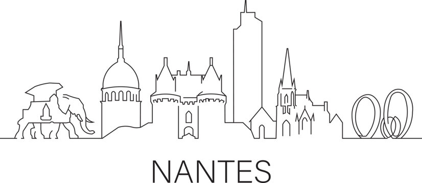 Simple line art shows Nantes skyline