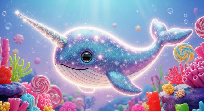 Fantasy narwhal illustration