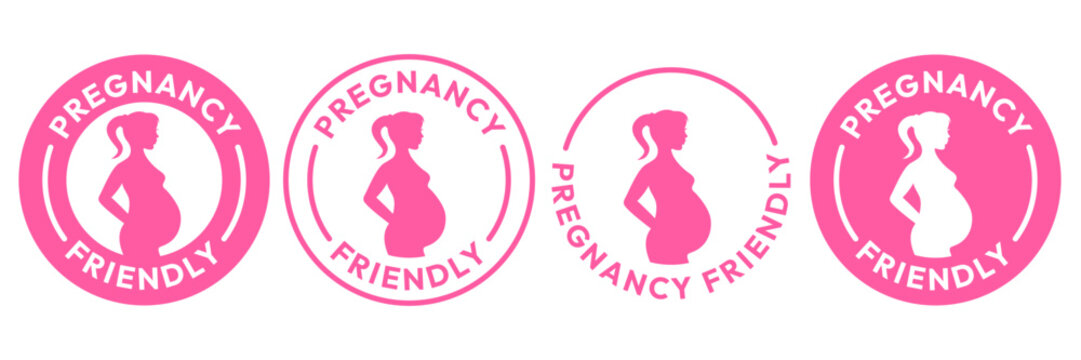Pregnancy Friendly icon set. Pregnancy Friendly logo, badge, symbol, black, line, flat vector, isolated illustration. Pregnant women, mom, girl, mother.