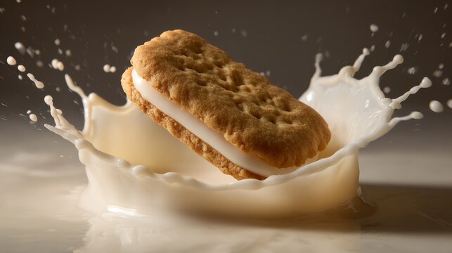 33.Sandwich cookie falling into milk splash