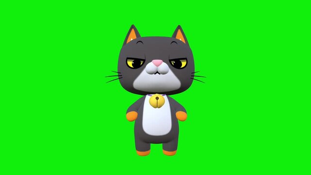 Cute 3D Cartoon Cat Character in Bright Green Background with Playful Expression