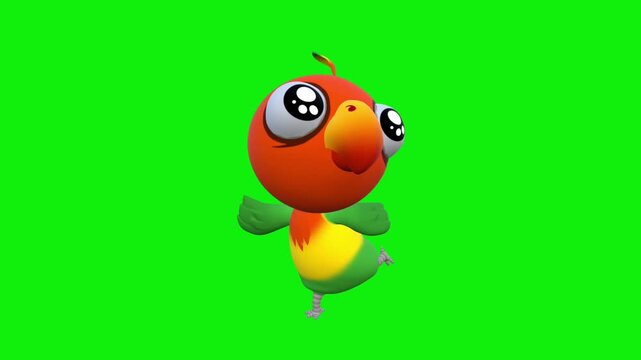 3D Animated Cartoon Fish Character with Big Eyes and Fins on Bright Green Background