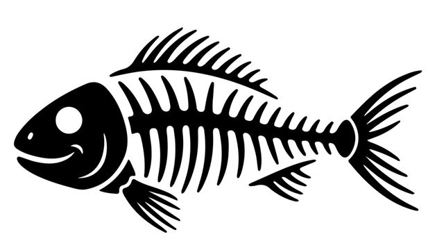 Fish skeleton vector icon black silhouette of a fishbone isolated on white