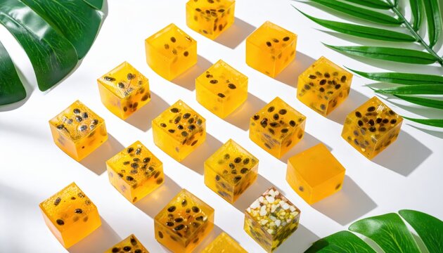 Assortment of Yellow Passionfruit Candies with Tropical Seeds