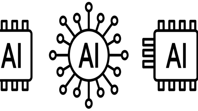 Black and white ai artificial intelligence microchip processor icons on a simple flat vector graphic design illustration Vector
