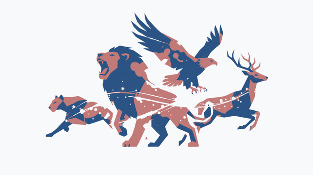 Mythical creatures run freely together outdoors in a natural landscape