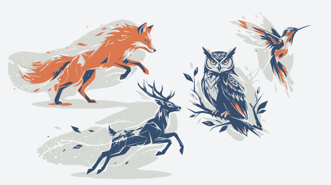 Animals run freely in forest illustration with wildlife creatures