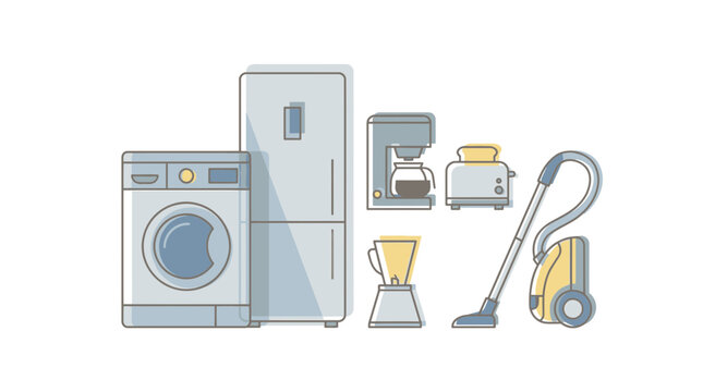 Appliances and household items on display for cleaning purposes indoors.