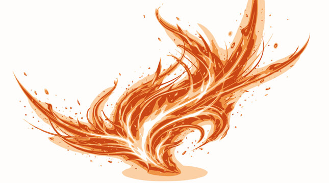 A vibrant orange flame swirls dynamically in mid-air near a sandy surface.