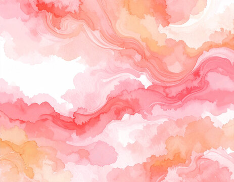 Coral pink and peach watercolor marble abstract background