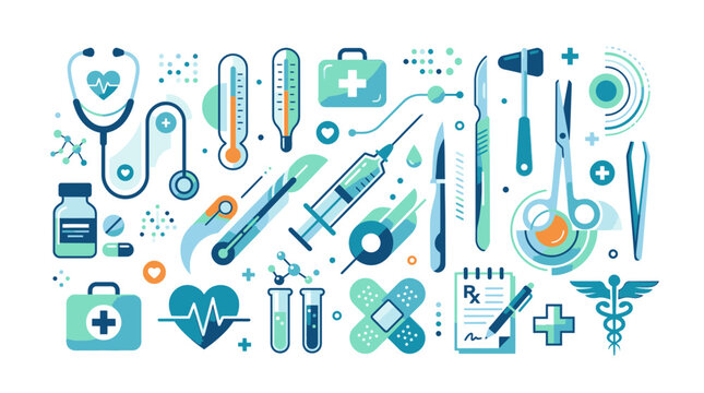 Medical tools and equipment for health professionals on a table indoors