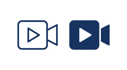 Fototapeta premium Minimalist dark blue video camera icons featuring simple geometric shapes for modern digital user interfaces