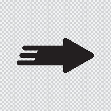 Black arrow icon with speed lines a flat silhouette on a transparent background for digital interfaces
