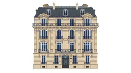 Classic Parisian Haussmannian Building Facade with Balconies and Mansard Roof © Crit