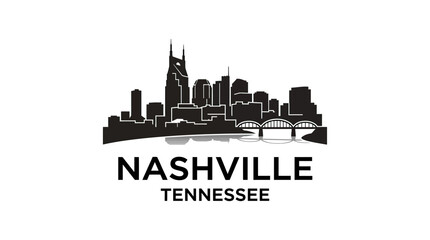 Obraz premium Nashville Skyline Silhouette with Bridge and Text - Tennessee Cityscape