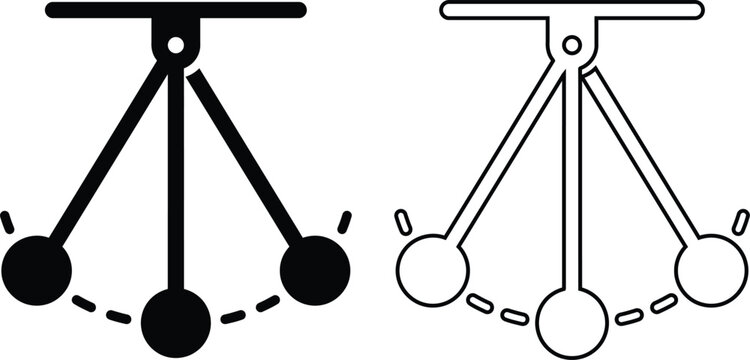 Newton's Cradle Icon Set, Physics Balance Balls Pendulum Vector Illustration for Science Education, Energy and Momentum Concept Design