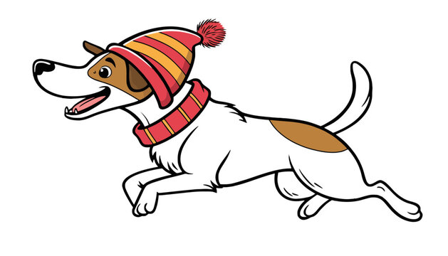 Imagine prompt cute dog running wearing warm winter knit hat